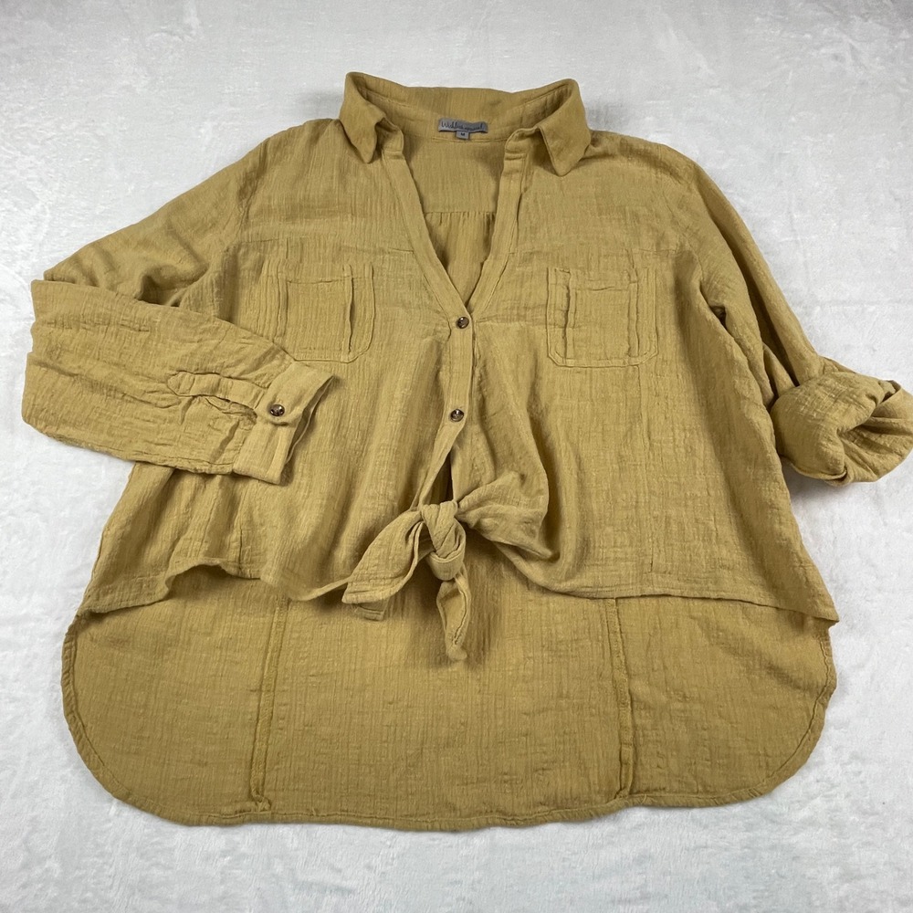 Wishlist Apparel Mustard Yellow 100% Cotton Gauze Tie Front High Low Top Size M
